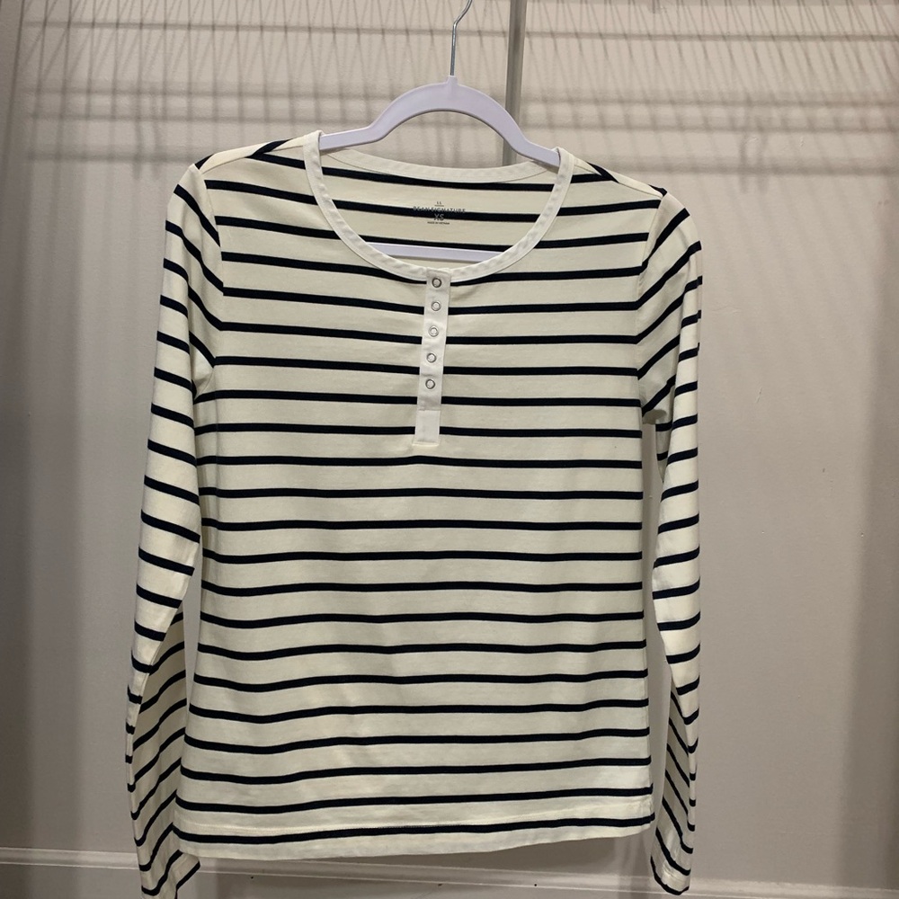 L.L. Bean Women’s Signature Rangeley Cotton Henley Tee in Sailcloth Stripe